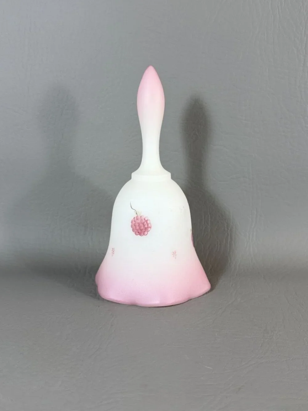 Vintage Fenton Art Glass Bell Hand-Painted Floral Signed C. Smith Pink Satin